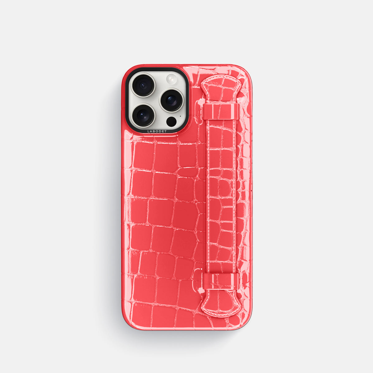 Papaya iPhone 16 Pro Handle Case Shiny Alligator with Black Metal -1 | Papaya-Black
