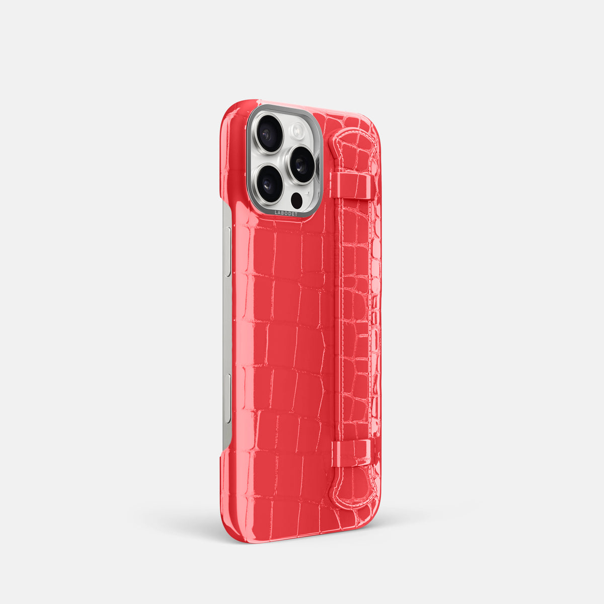 Papaya iPhone 16 Pro Handle Case Shiny Alligator with Steel Metal -2 | Papaya-Steel