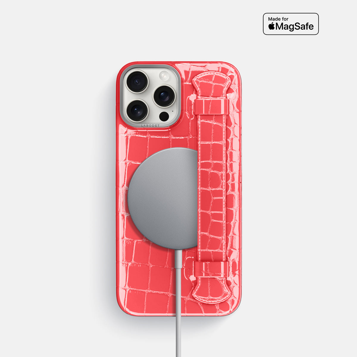 Papaya iPhone 16 Pro Handle Case Shiny Alligator with Steel Metal -5 | Papaya-Steel
