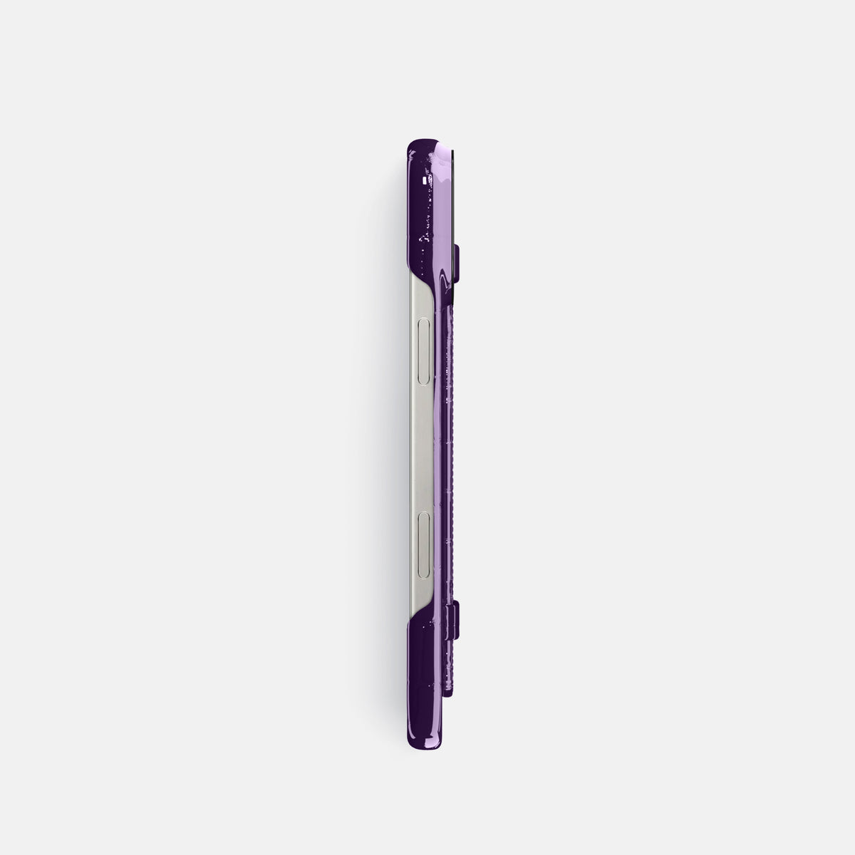 Purple iPhone 16 Pro Handle Case Shiny Alligator with Black Metal -3 | Purple-Black