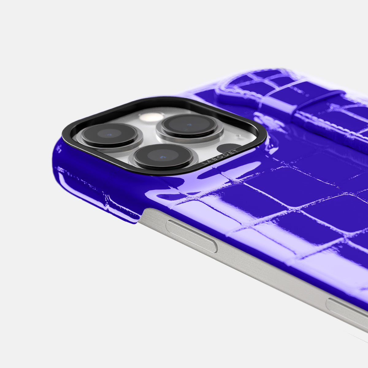Royal Blue iPhone 16 Pro Handle Case Shiny Alligator with Black Metal -6 | Royal-Blue-Black