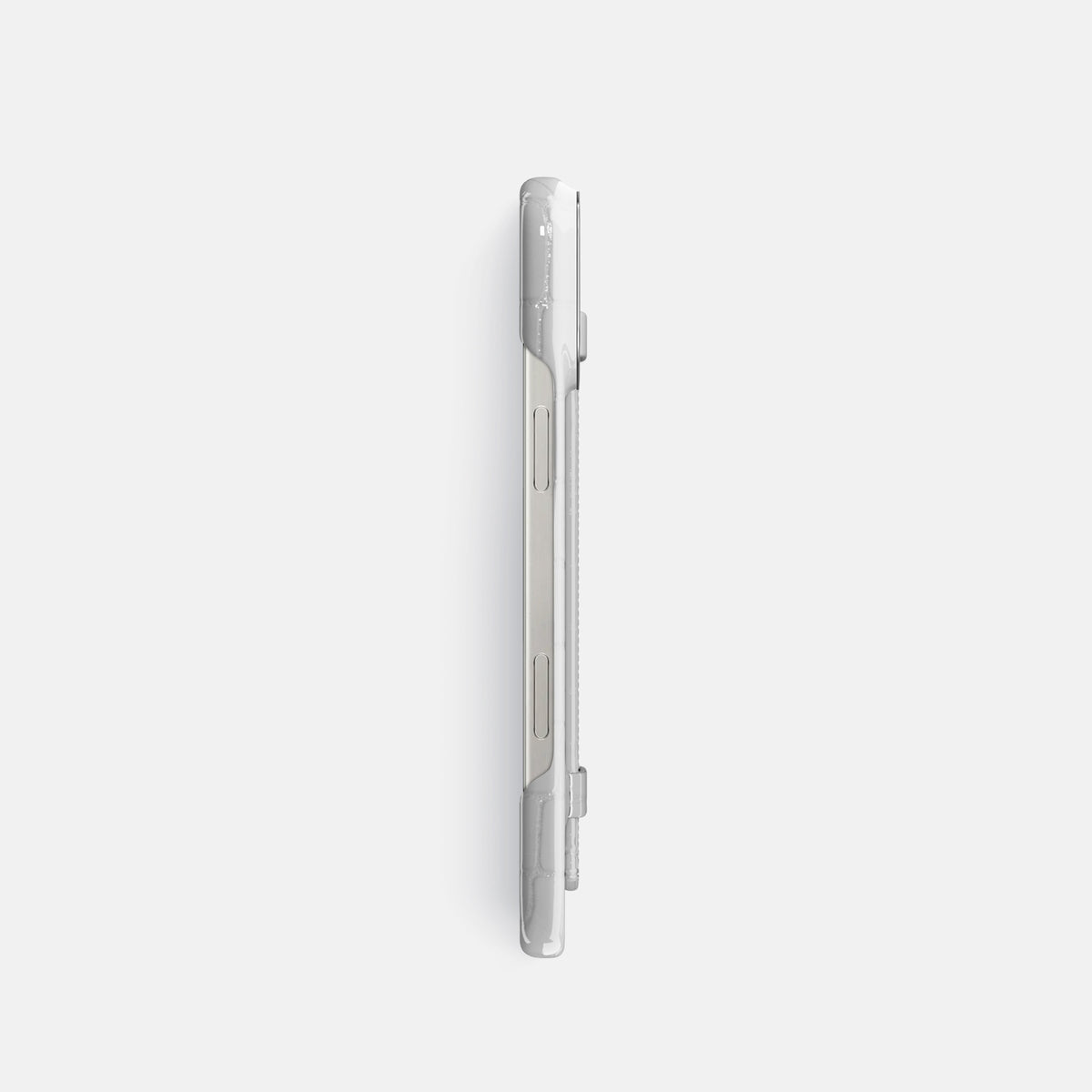 White iPhone 16 Pro Handle Case Shiny Alligator with Steel Metal -3 | White-Steel