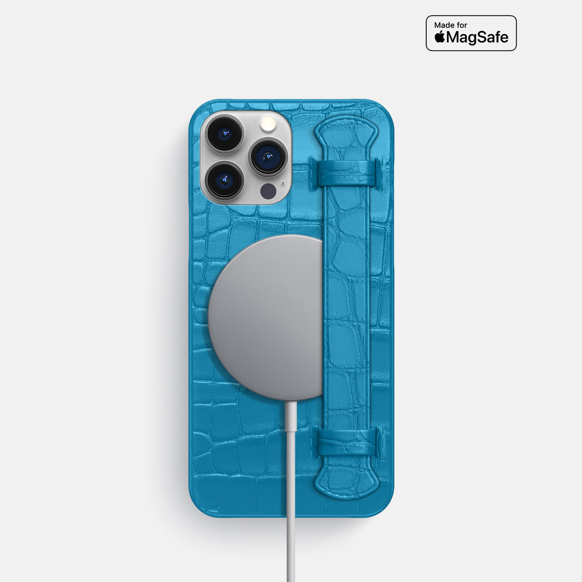Curaçao-Blue iPhone 16 Pro Slim Handle Case Alligator -4 | Curaçao-Blue