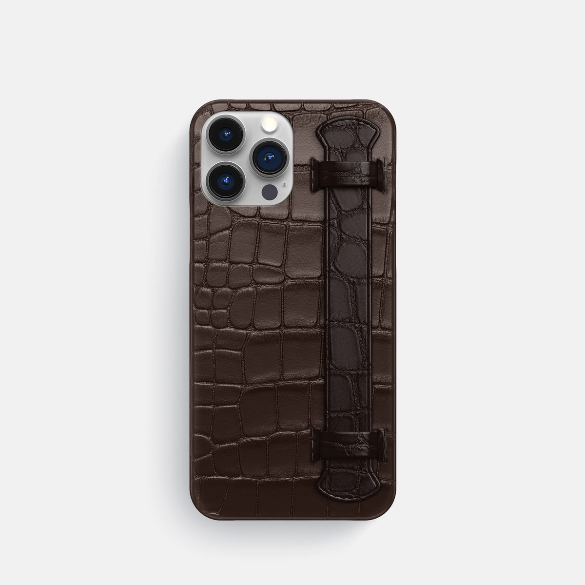 Dark Brown iPhone 16 Pro Slim Handle Case Alligator -1 | Dark-Brown