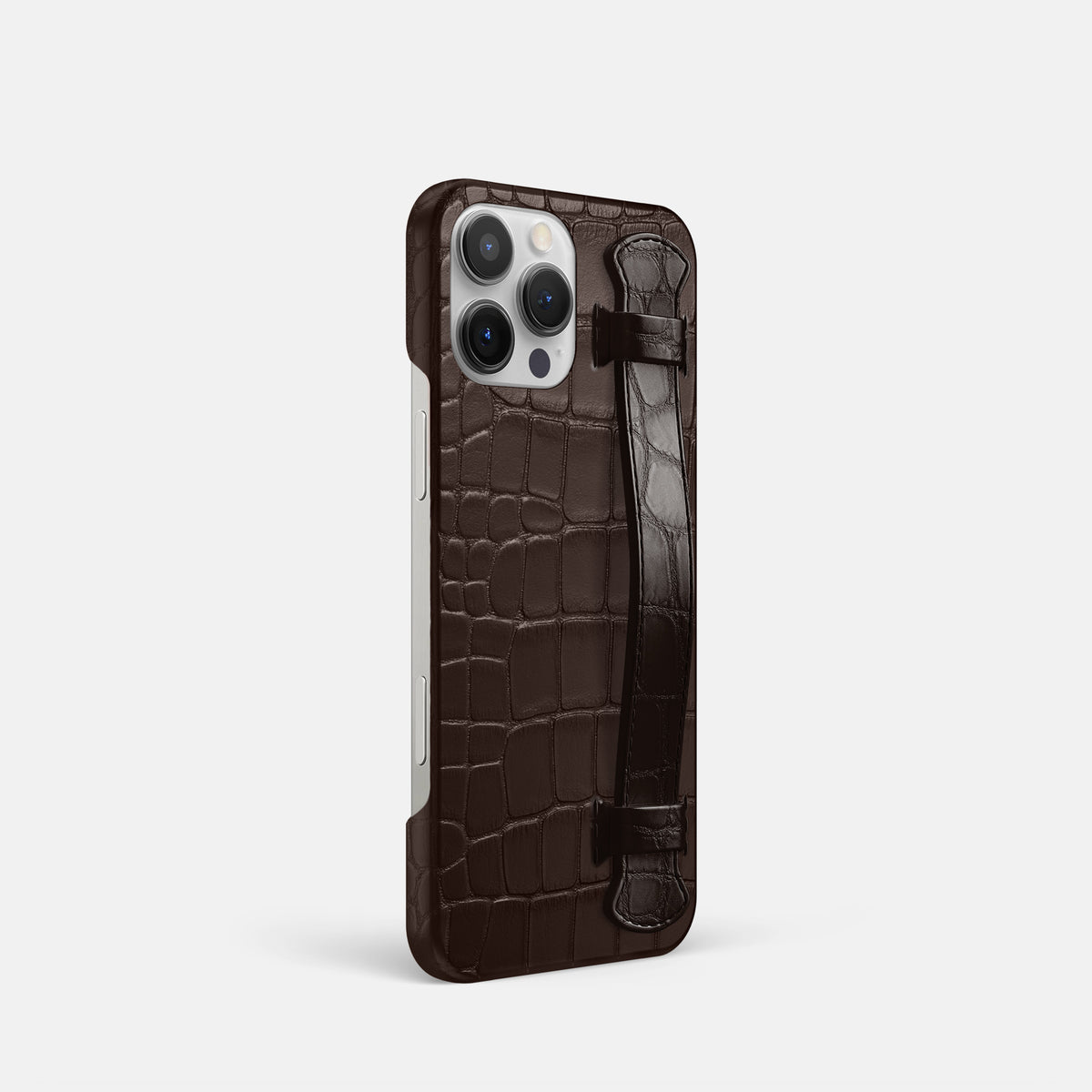 Dark Brown iPhone 16 Pro Slim Handle Case Alligator -2 | Dark-Brown