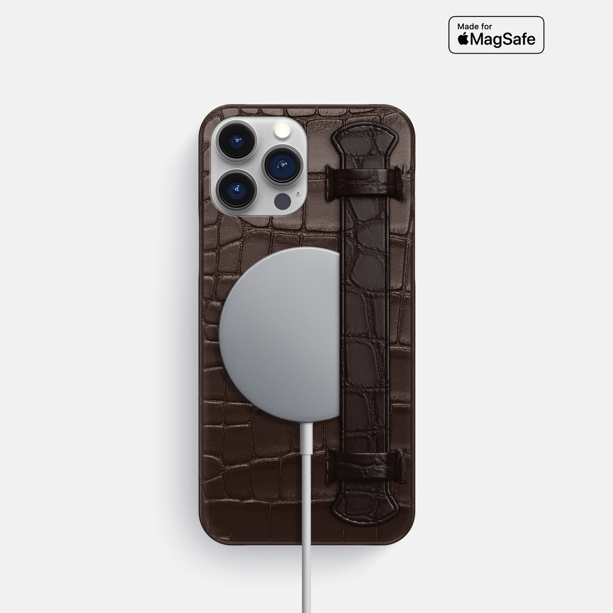 Dark Brown iPhone 16 Pro Slim Handle Case Alligator -4 | Dark-Brown