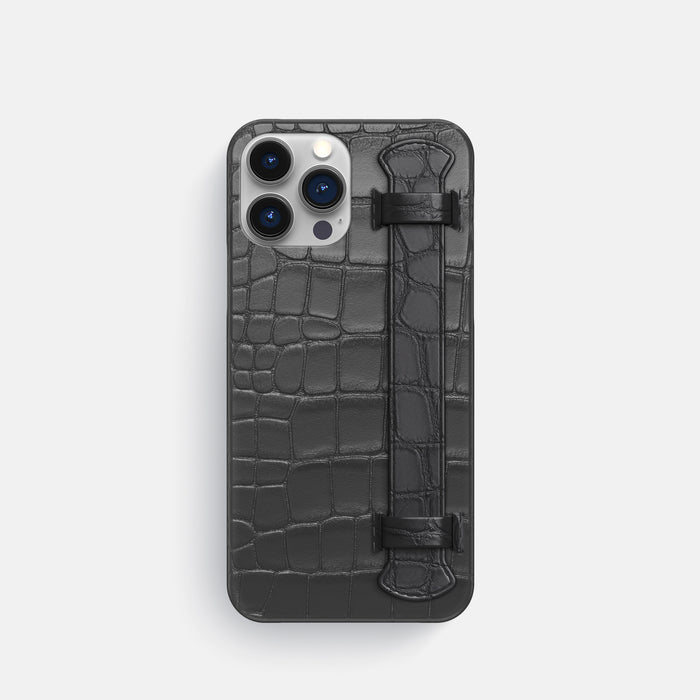 Grey iPhone 16 Pro Slim Handle Case Alligator -1 | Grey