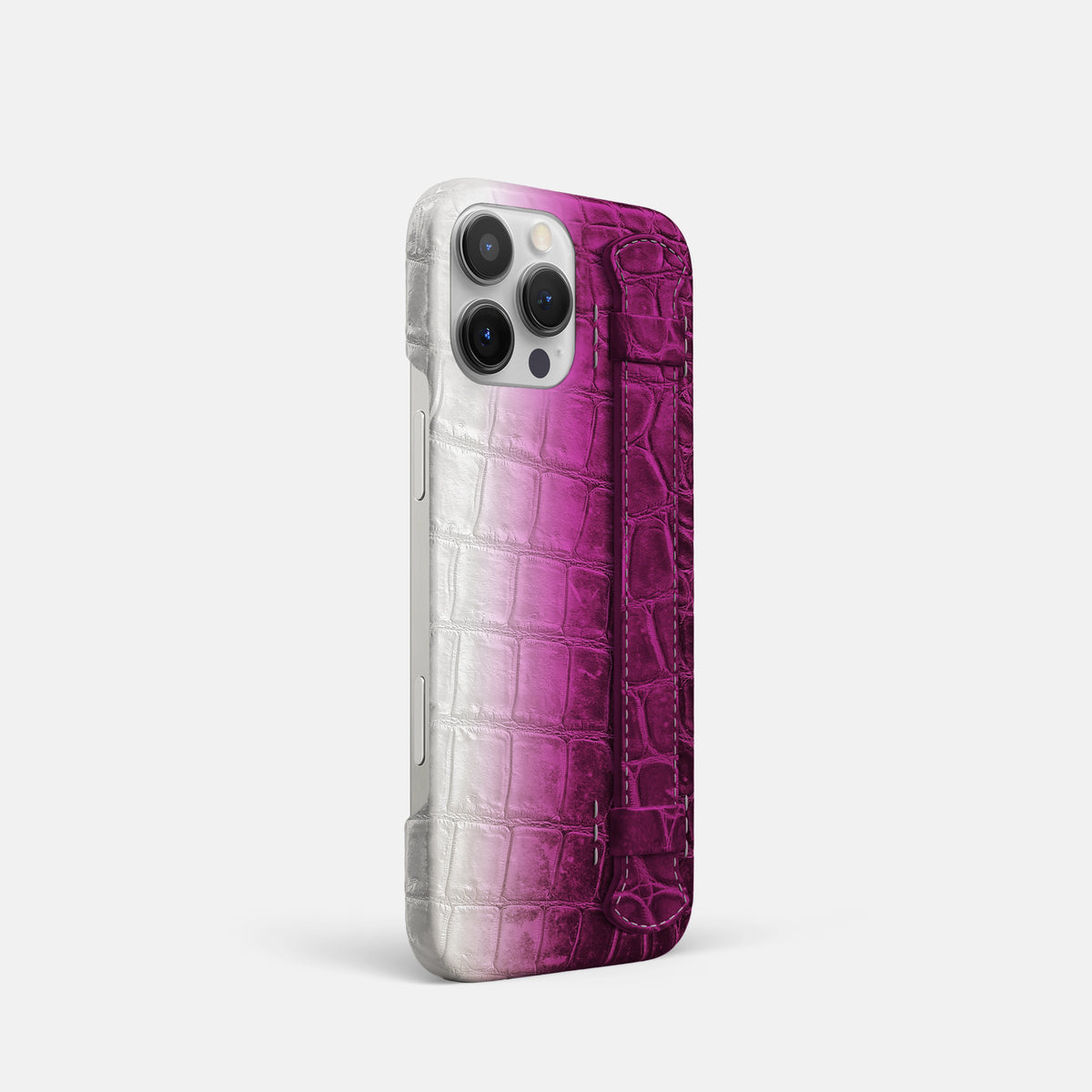 Fuchsia iPhone 16 Pro Slim Handle Case In Himalayan Crocodile -2 | Fuchsia