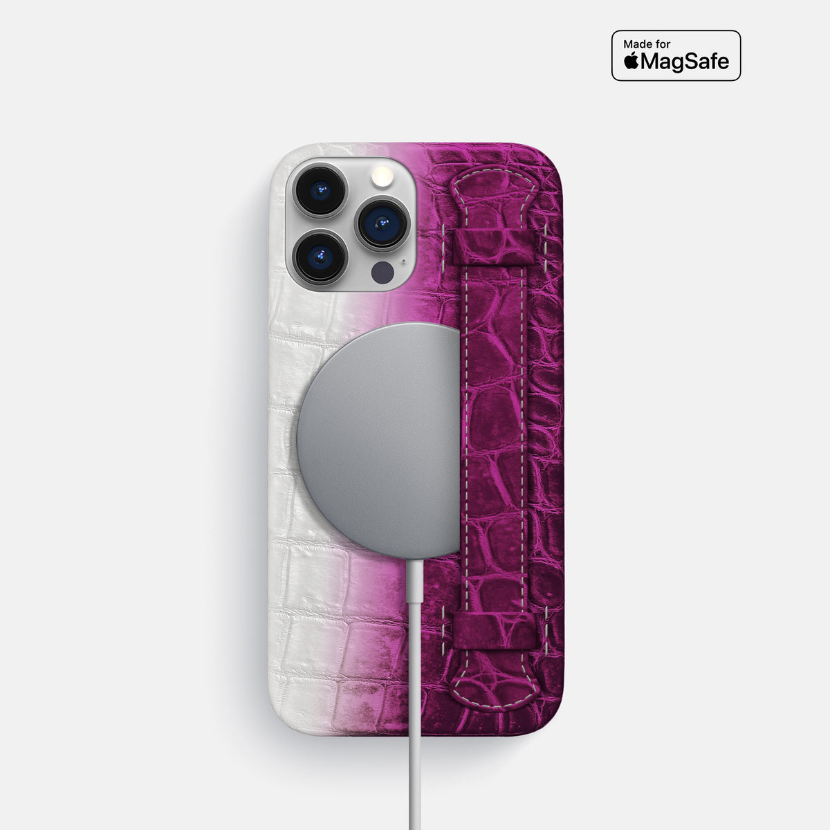 Fuchsia iPhone 16 Pro Slim Handle Case In Himalayan Crocodile -4 | Fuchsia