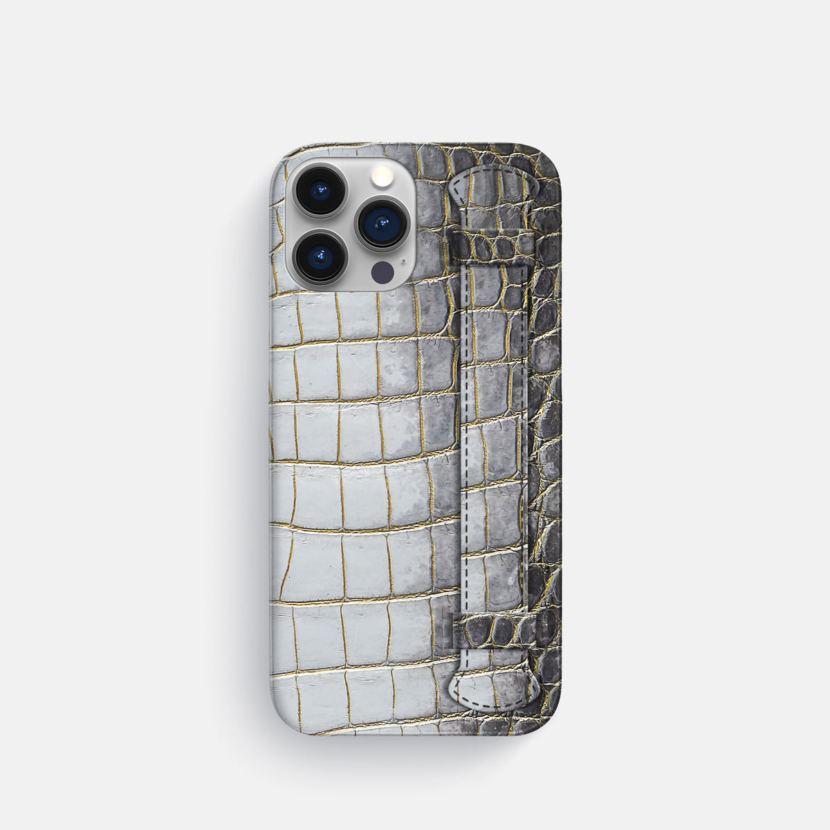 Gold iPhone 16 Pro Slim Handle Case In Himalayan Crocodile -1 | Gold