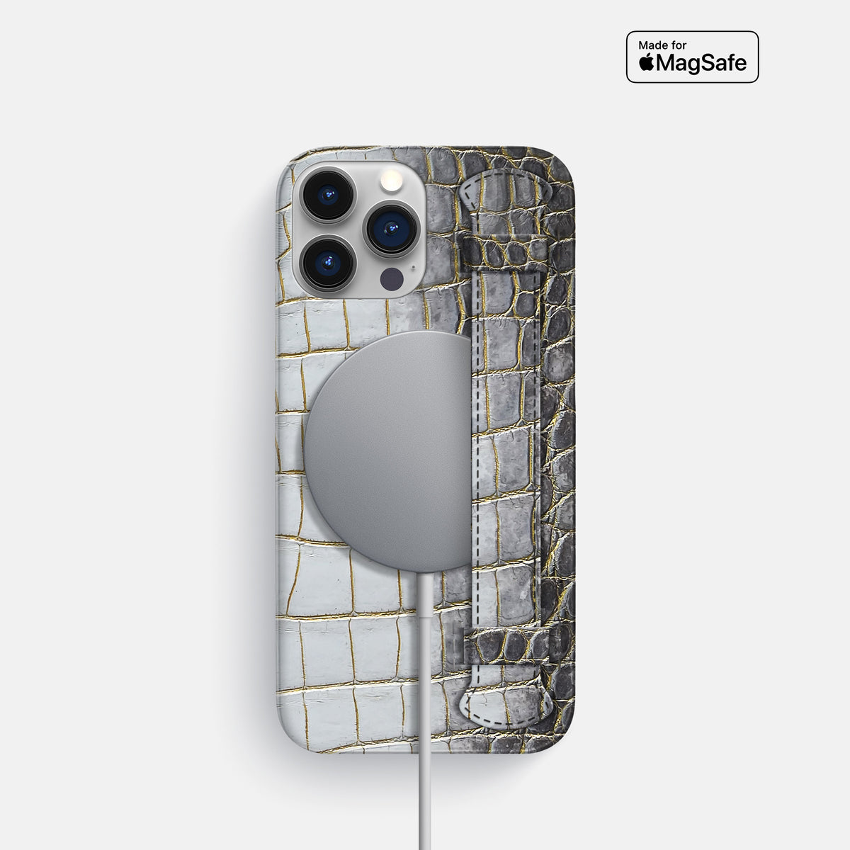 Gold iPhone 16 Pro Slim Handle Case In Himalayan Crocodile -4 | Gold