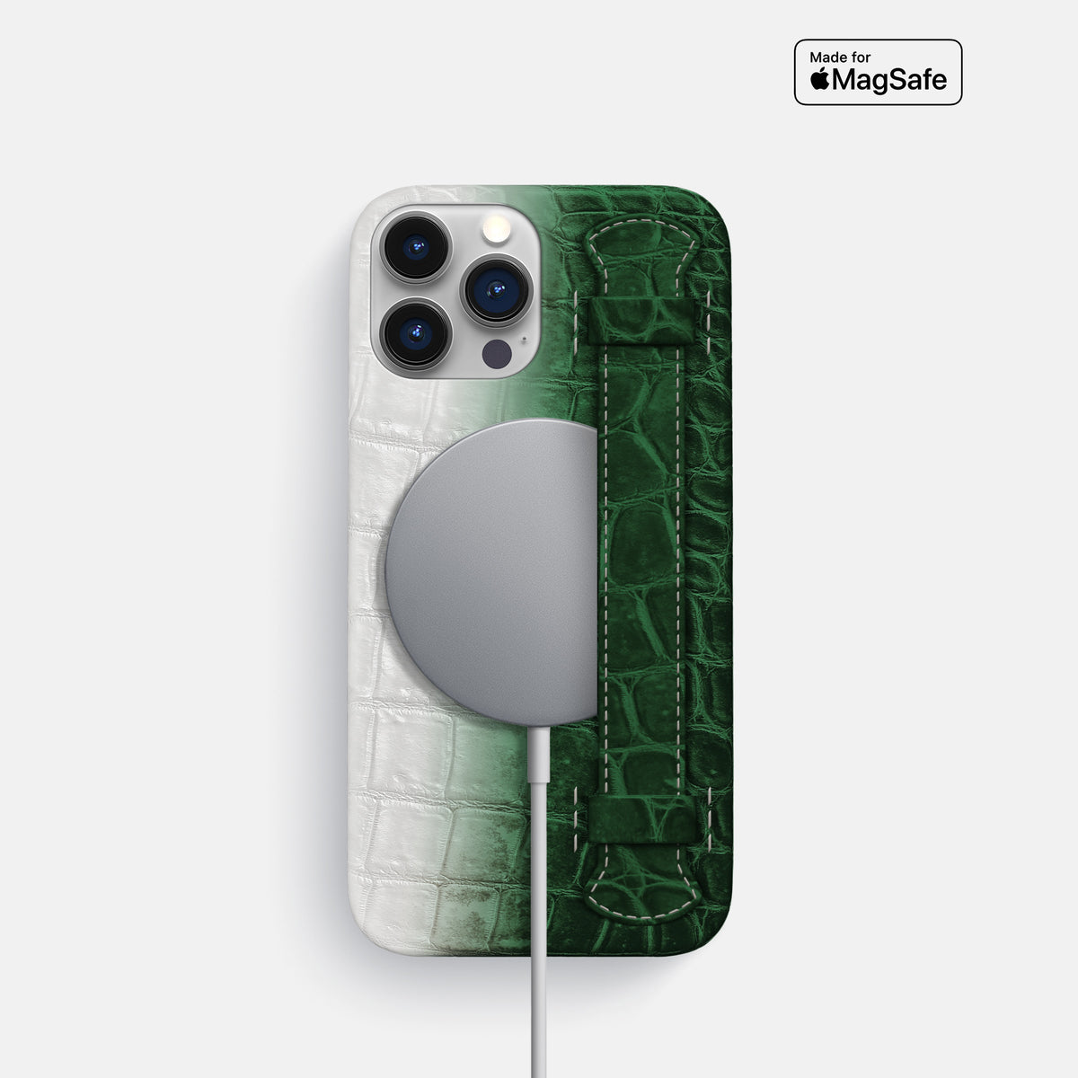 Green iPhone 16 Pro Slim Handle Case In Himalayan Crocodile -4 | Green