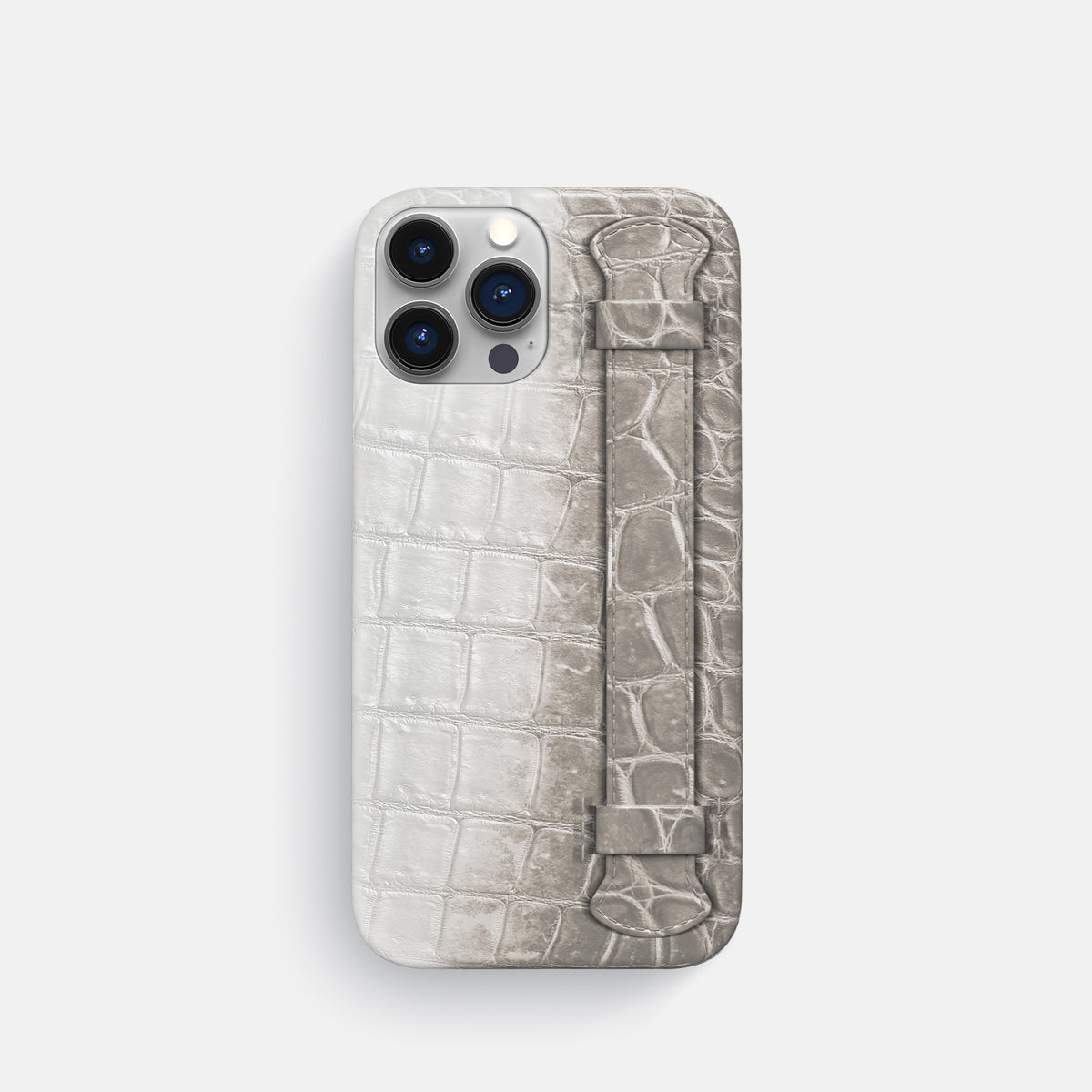 Grey iPhone 16 Pro Slim Handle Case In Himalayan Crocodile -1 | Grey
