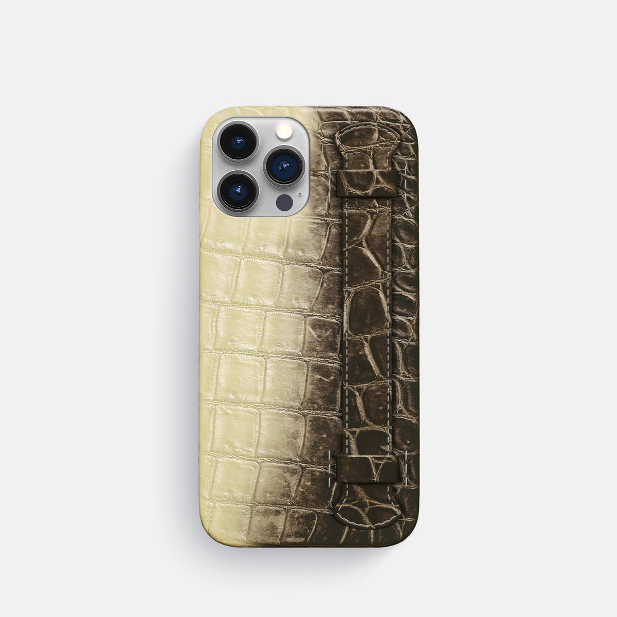 Natural iPhone 16 Pro Slim Handle Case In Himalayan Crocodile -1 | Natural