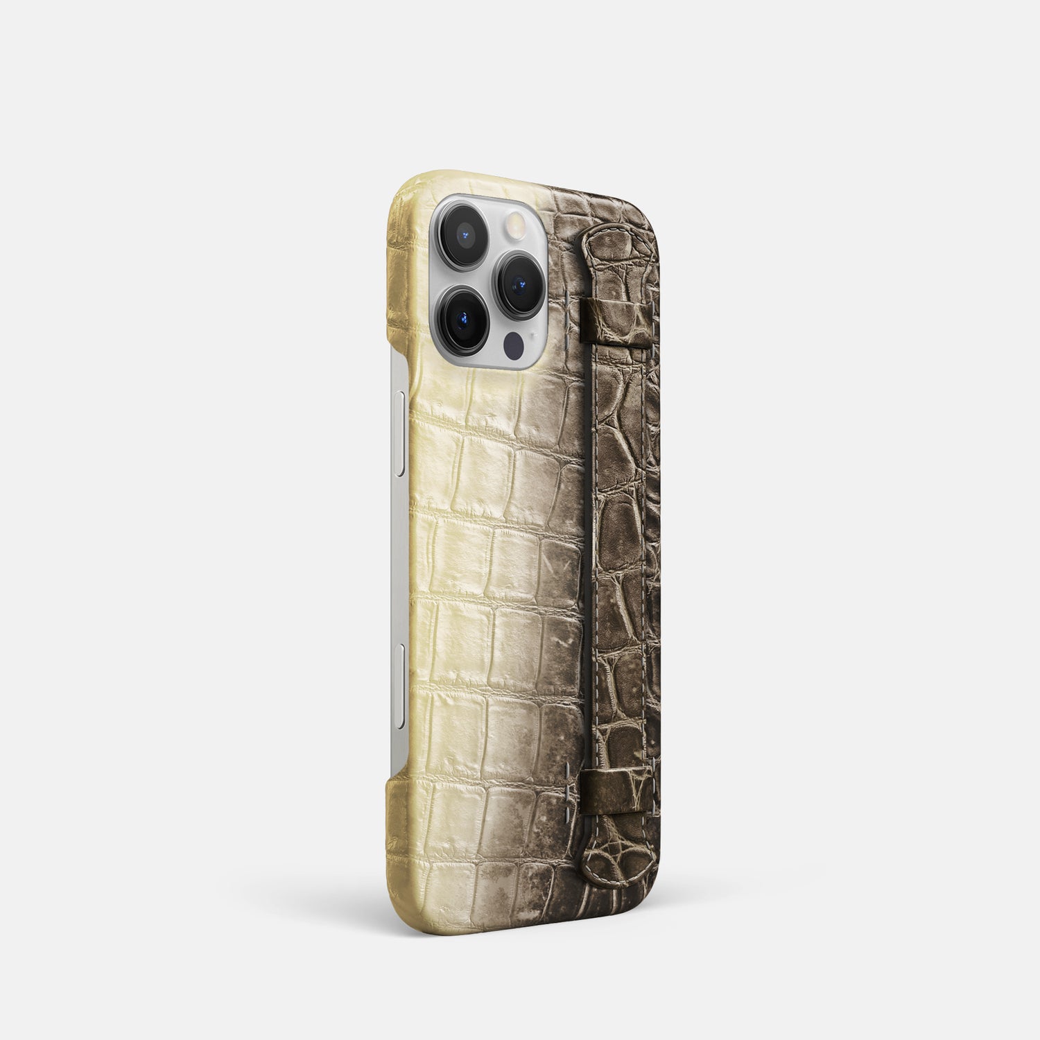 Natural iPhone 16 Pro Slim Handle Case In Himalayan Crocodile -2 | Natural