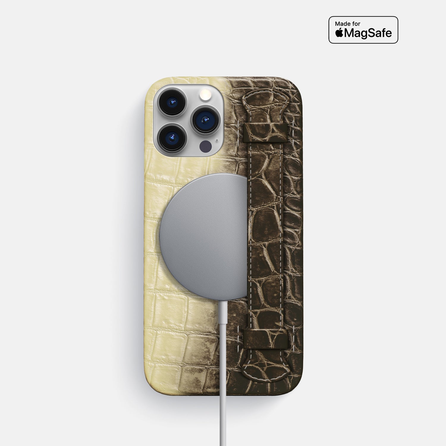 Natural iPhone 16 Pro Slim Handle Case In Himalayan Crocodile -4 | Natural
