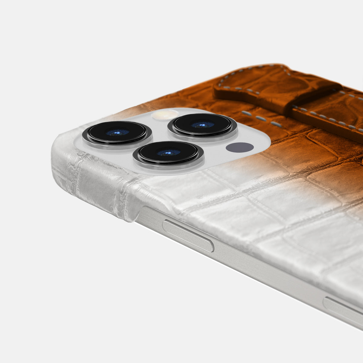Orange iPhone 16 Pro Slim Handle Case In Himalayan Crocodile -5 | Orange