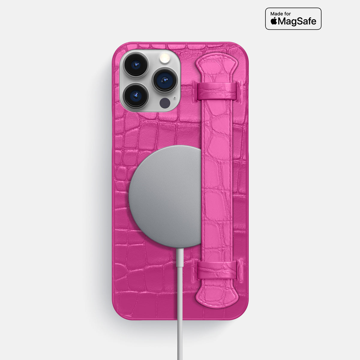 Fuchsia iPhone 16 Pro Max Slim Handle Case Alligator -4 | Fuchsia