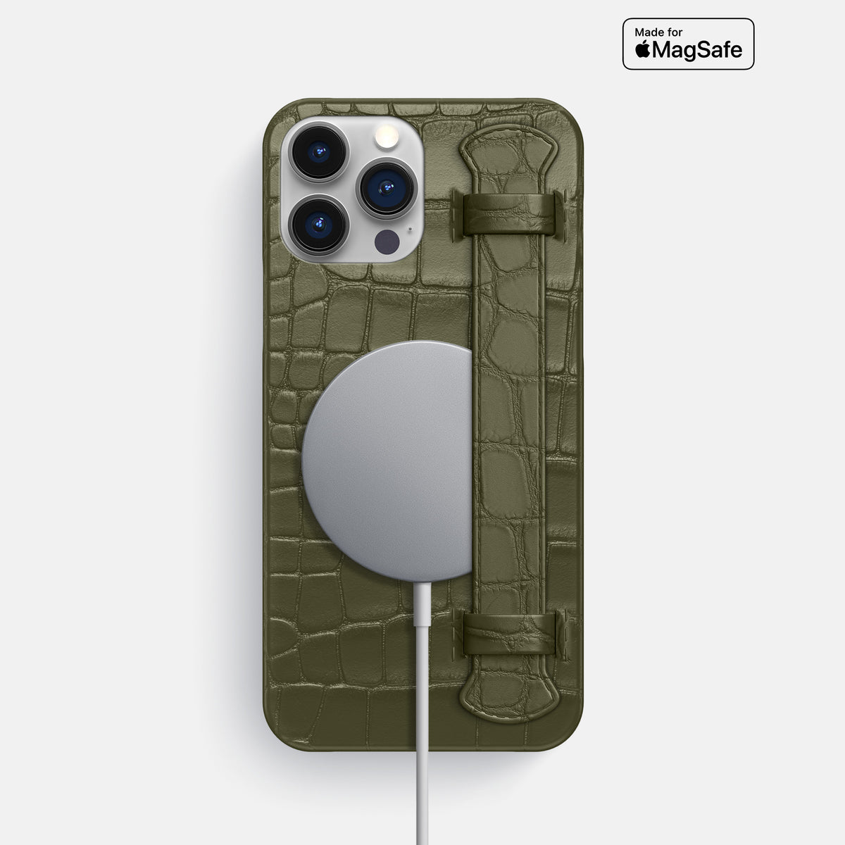 Kaki-Green iPhone 16 Pro Max Slim Handle Case Alligator -4 | Kaki-Green
