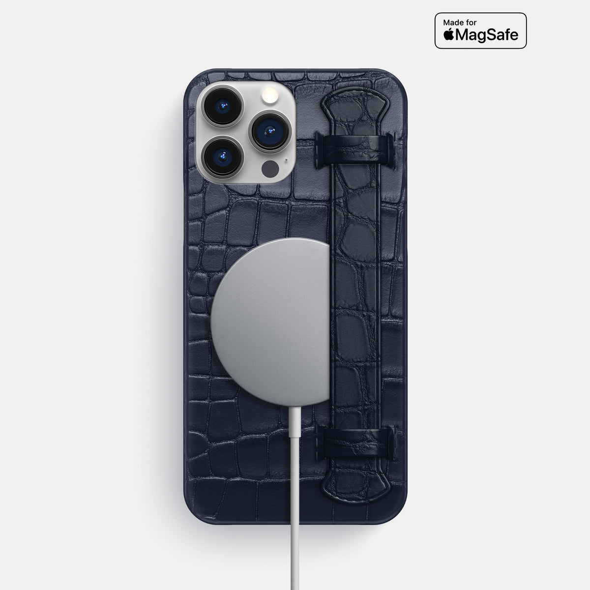 Navy Blue iPhone 16 Pro Max Slim Handle Case Alligator -4 | Navy-Blue