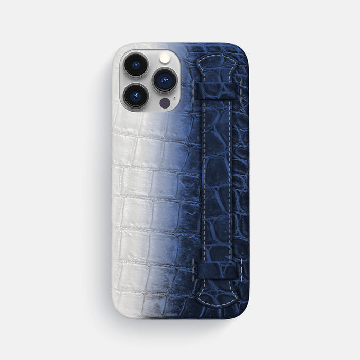 Navy Blue iPhone 16 Pro Max Slim Handle Case In Himalayan Crocodile -1 | Navy-Blue