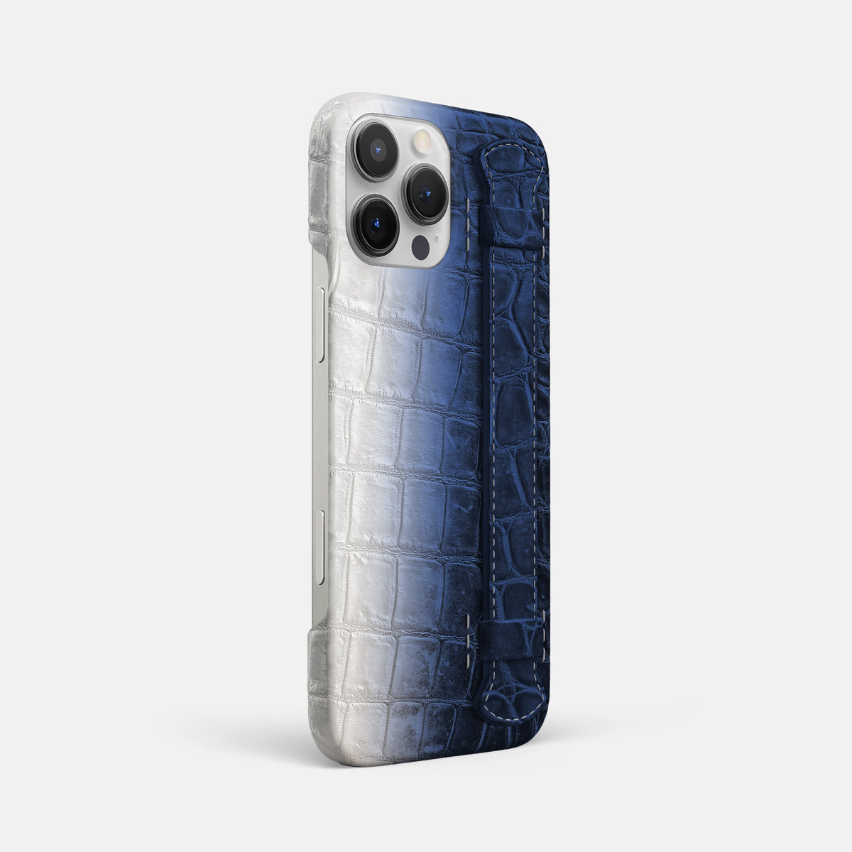 Navy Blue iPhone 16 Pro Max Slim Handle Case In Himalayan Crocodile -2 | Navy-Blue