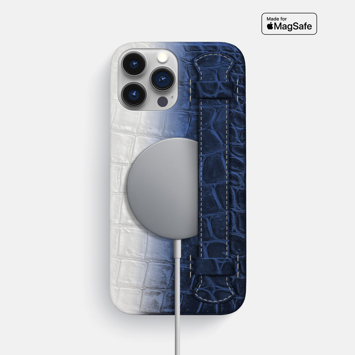Navy Blue iPhone 16 Pro Max Slim Handle Case In Himalayan Crocodile -4 | Navy-Blue
