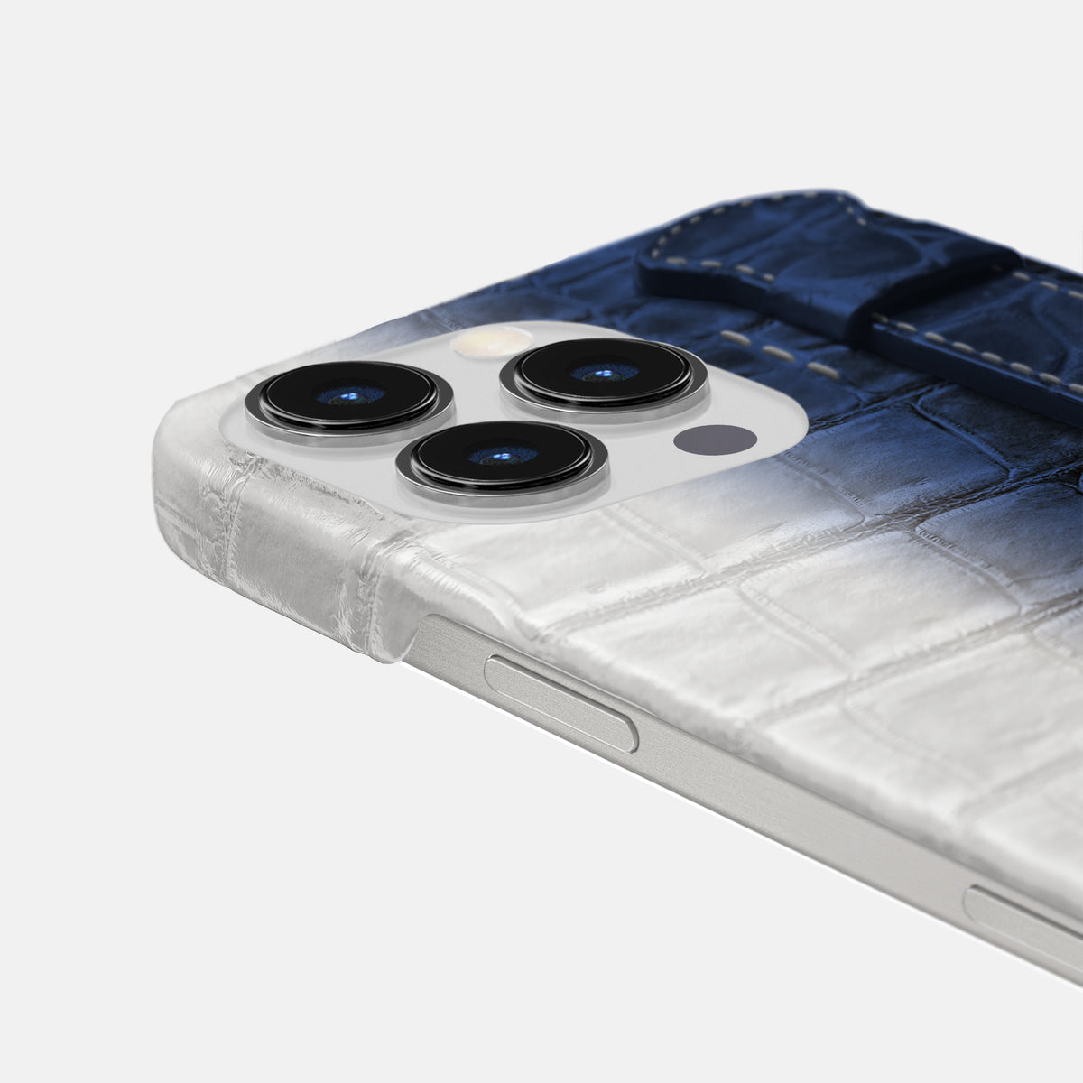 Navy Blue iPhone 16 Pro Max Slim Handle Case In Himalayan Crocodile -5 | Navy-Blue