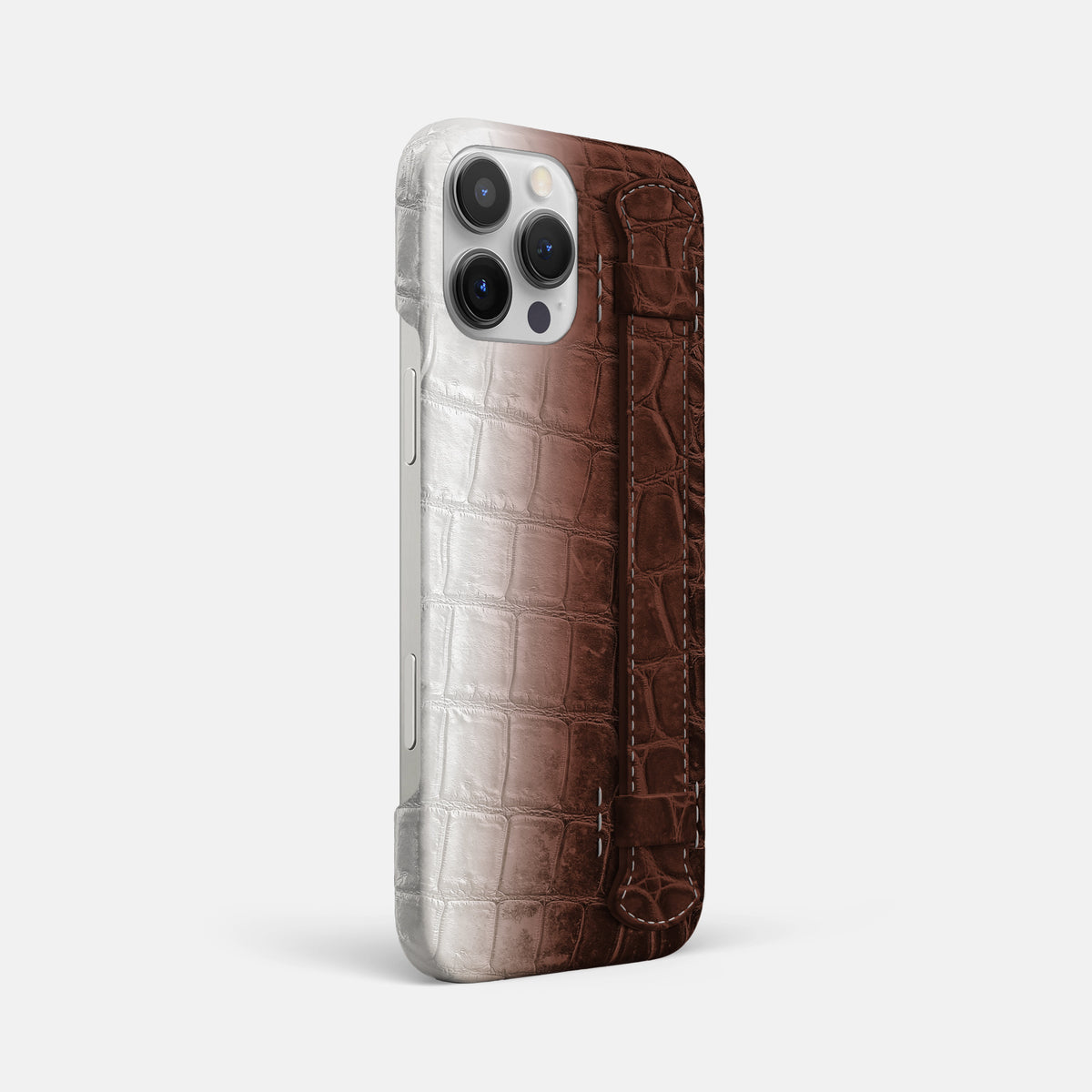 Dark-Brown iPhone 16 Pro Max Slim Handle Case In Himalayan Crocodile -2 | Dark-Brown