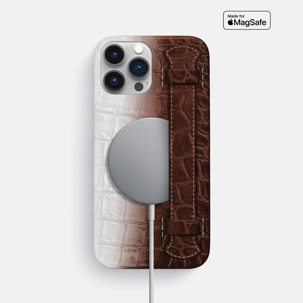 Dark-Brown iPhone 16 Pro Max Slim Handle Case In Himalayan Crocodile -4 | Dark-Brown