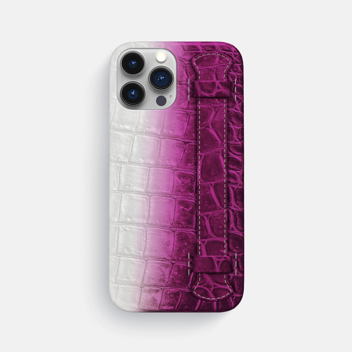 Fuchsia iPhone 16 Pro Max Slim Handle Case In Himalayan Crocodile -1 | Fuchsia