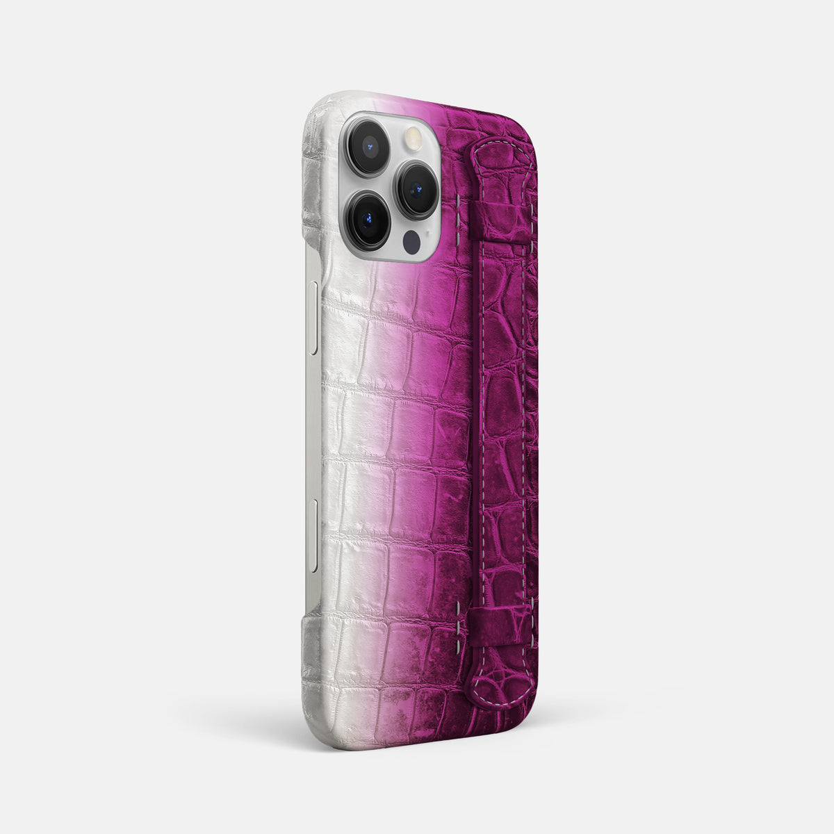 Fuchsia iPhone 16 Pro Max Slim Handle Case In Himalayan Crocodile -2 | Fuchsia