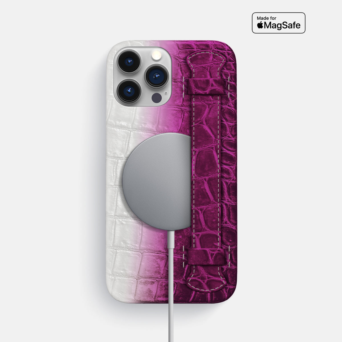 Fuchsia iPhone 16 Pro Max Slim Handle Case In Himalayan Crocodile -4 | Fuchsia