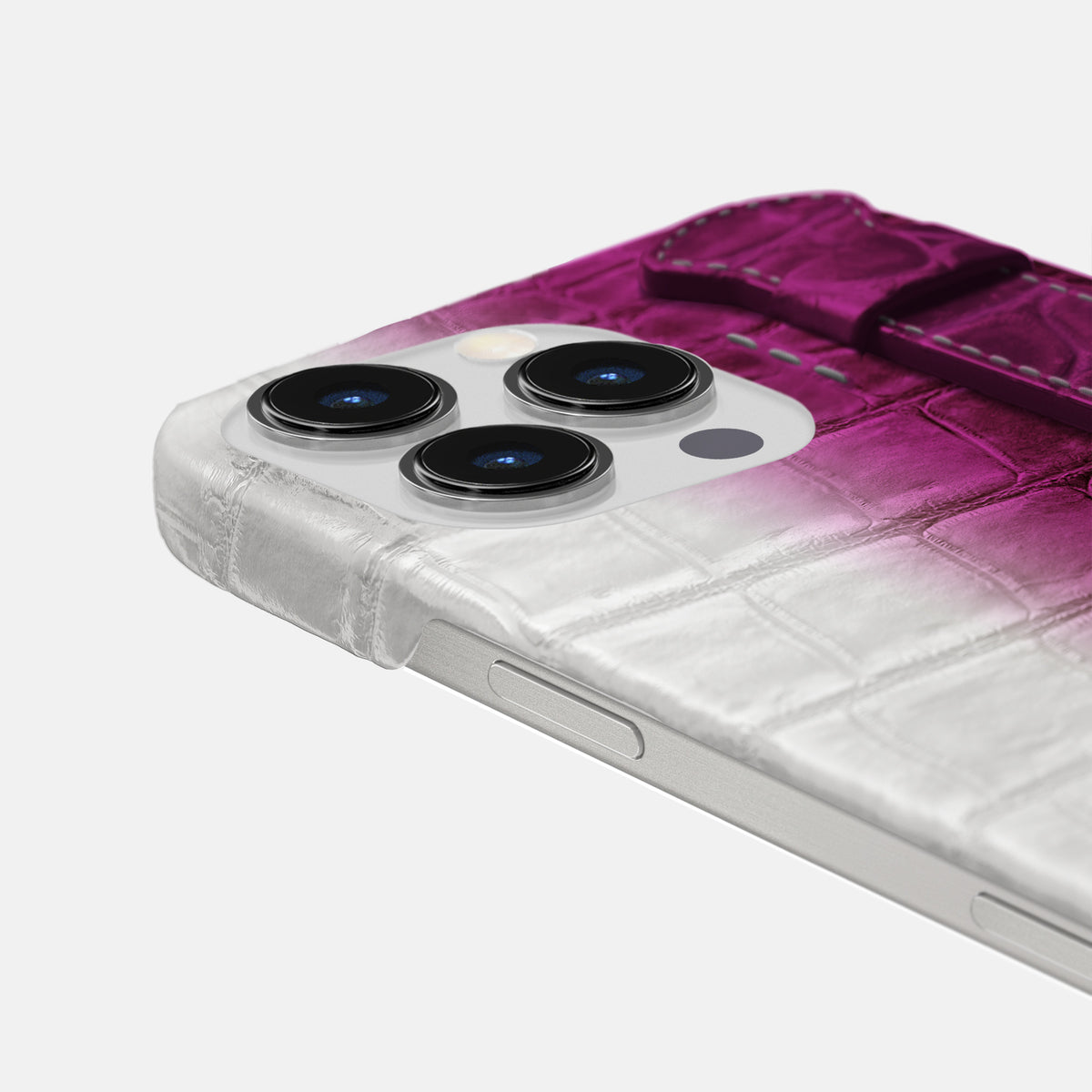 Fuchsia iPhone 16 Pro Max Slim Handle Case In Himalayan Crocodile -5 | Fuchsia