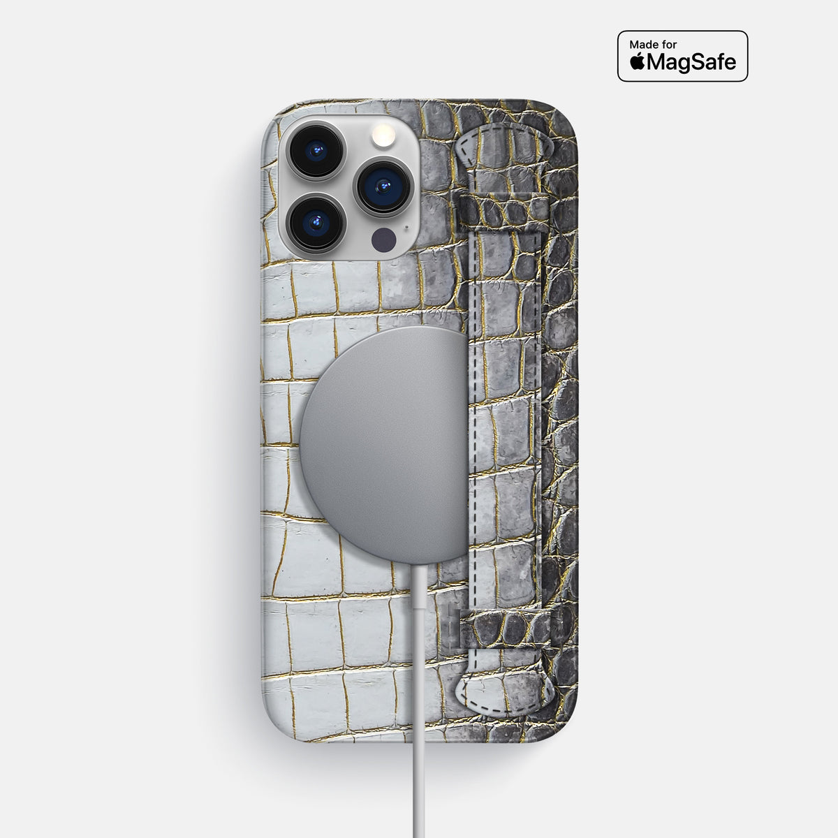 Gold iPhone 16 Pro Max Slim Handle Case In Himalayan Crocodile -4 | Gold