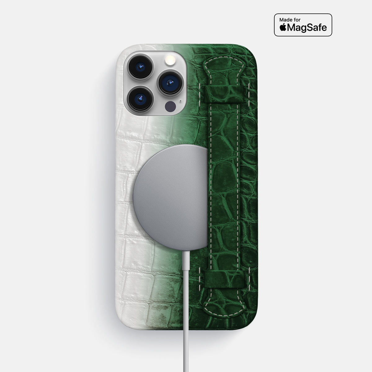 Green iPhone 16 Pro Max Slim Handle Case In Himalayan Crocodile -4 | Green
