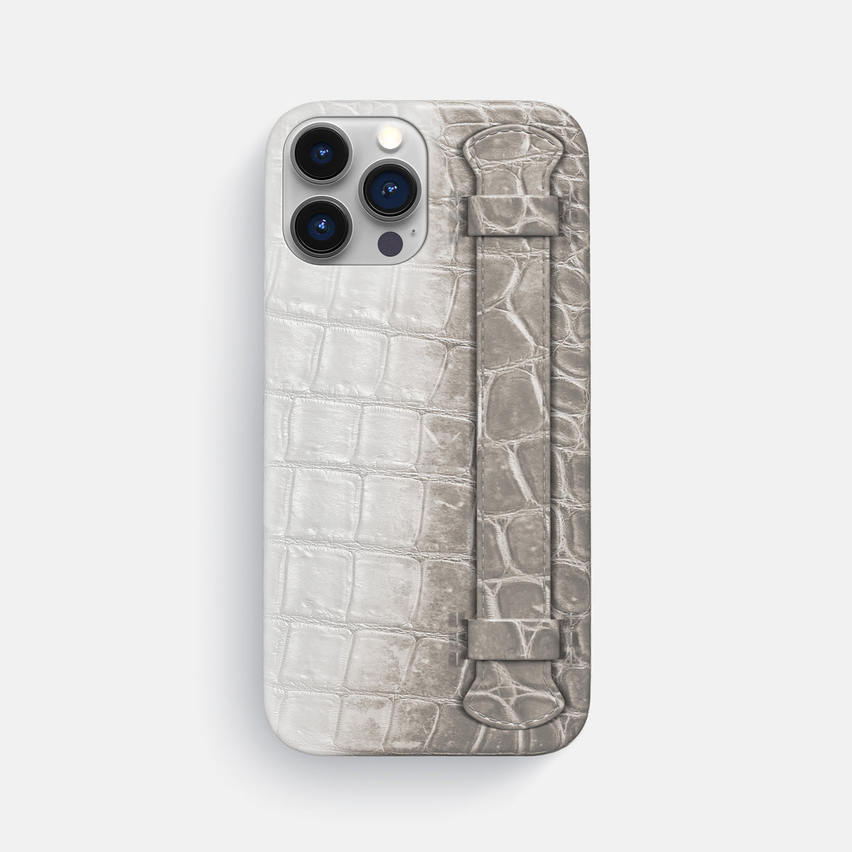 Grey iPhone 16 Pro Max Slim Handle Case In Himalayan Crocodile -1 | Grey