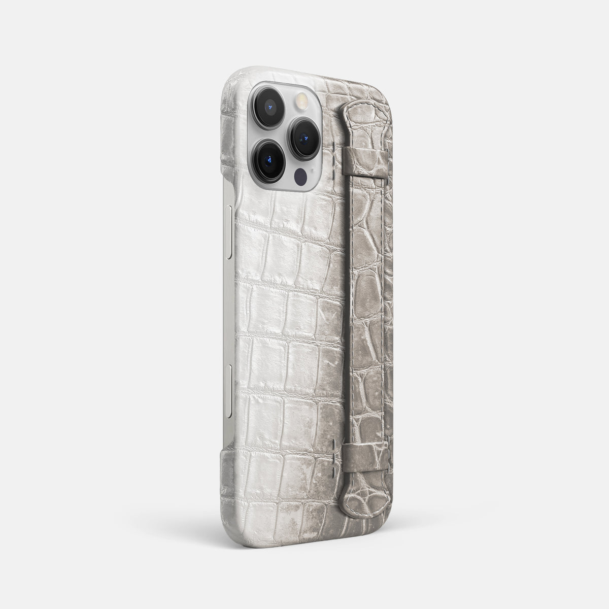 Grey iPhone 16 Pro Max Slim Handle Case In Himalayan Crocodile -2 | Grey