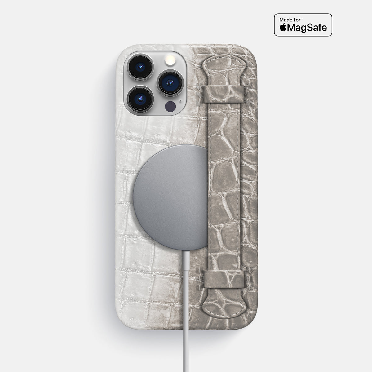 Grey iPhone 16 Pro Max Slim Handle Case In Himalayan Crocodile -4 | Grey