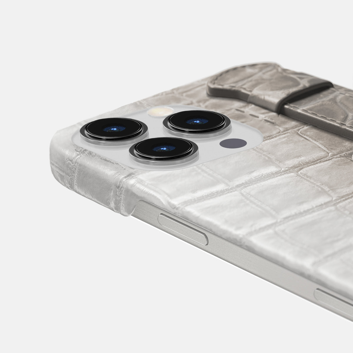 Grey iPhone 16 Pro Max Slim Handle Case In Himalayan Crocodile -5 | Grey