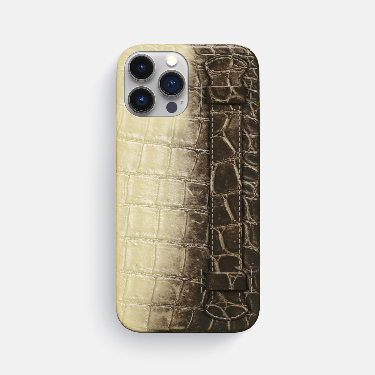 Natural iPhone 16 Pro Max Slim Handle Case In Himalayan Crocodile -1 | Natural