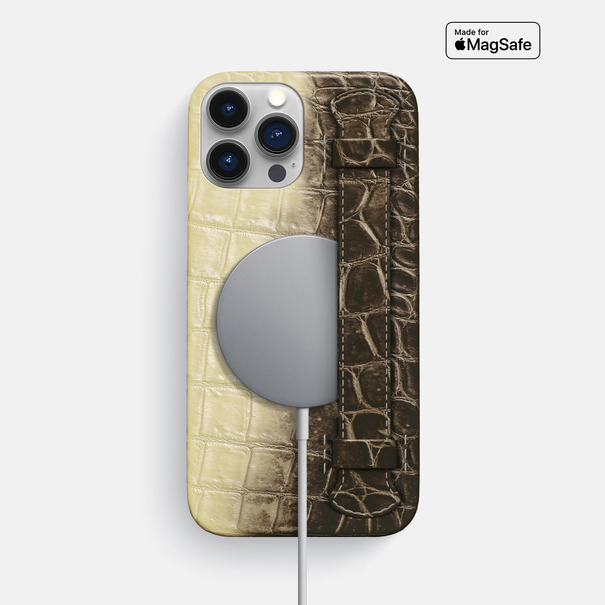 Natural iPhone 16 Pro Max Slim Handle Case In Himalayan Crocodile -4 | Natural