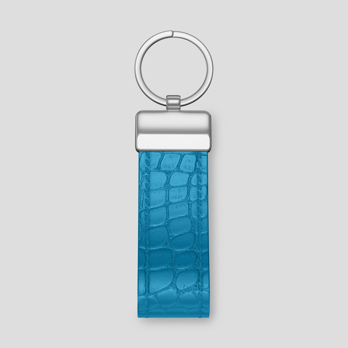 Curaçao-Blue Keyring Holder Alligator with Steel Metal -2 | Curaçao-Blue-Steel