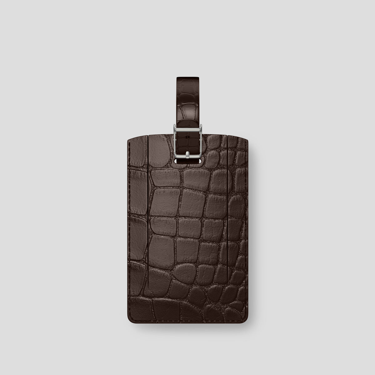 Dark-Brown Luggage Tag Alligator with Steel Metal -2 | Dark-Brown-Steel