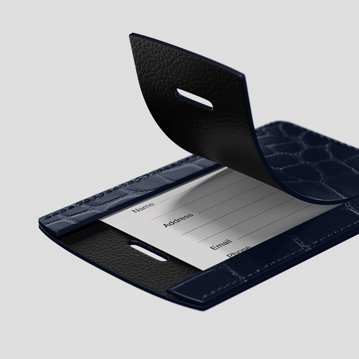 Navy Blue Luggage Tag Alligator with Steel Metal -3 | Navy-Blue-Steel
