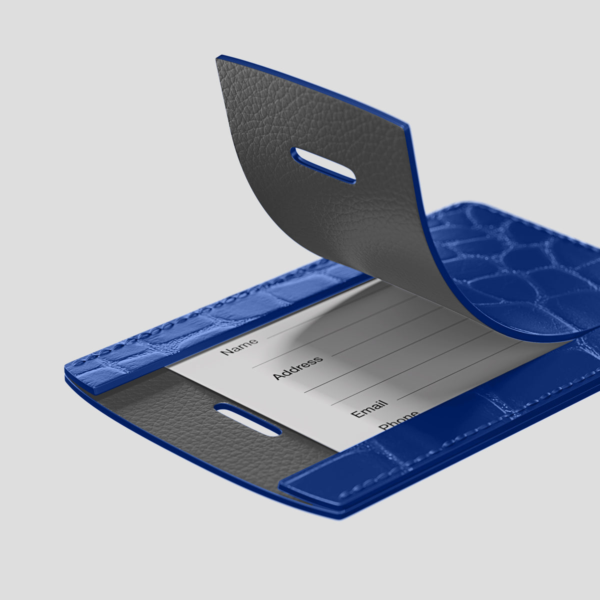 Royal Blue Luggage Tag Alligator with Steel Metal -3 | Royal-Blue-Steel