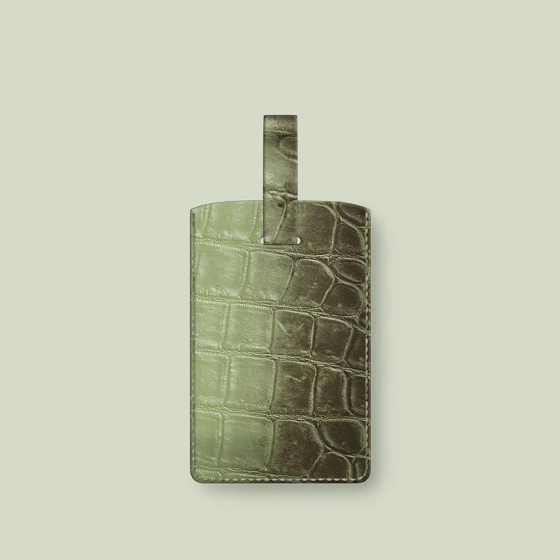 Luggage Tag Celadon Green In Himalayan Crocodile with Black Metal -1 | Celadon-Green-Black
