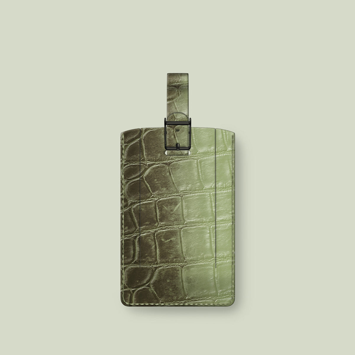 Luggage Tag Celadon Green In Himalayan Crocodile with Black Metal -2 | Celadon-Green-Black