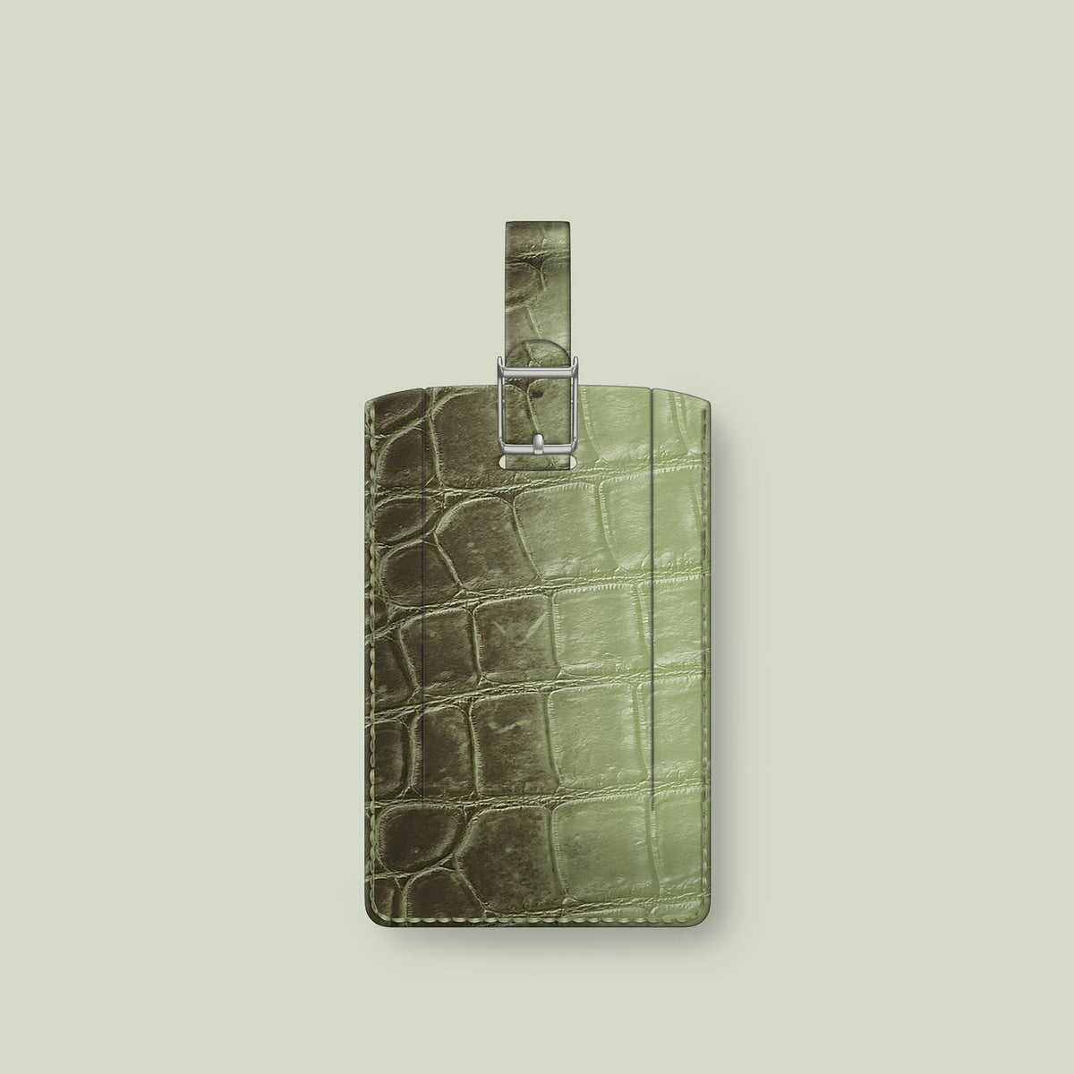 Luggage Tag Celadon Green In Himalayan Crocodile with Steel Metal -2 | Celadon-Green-Steel