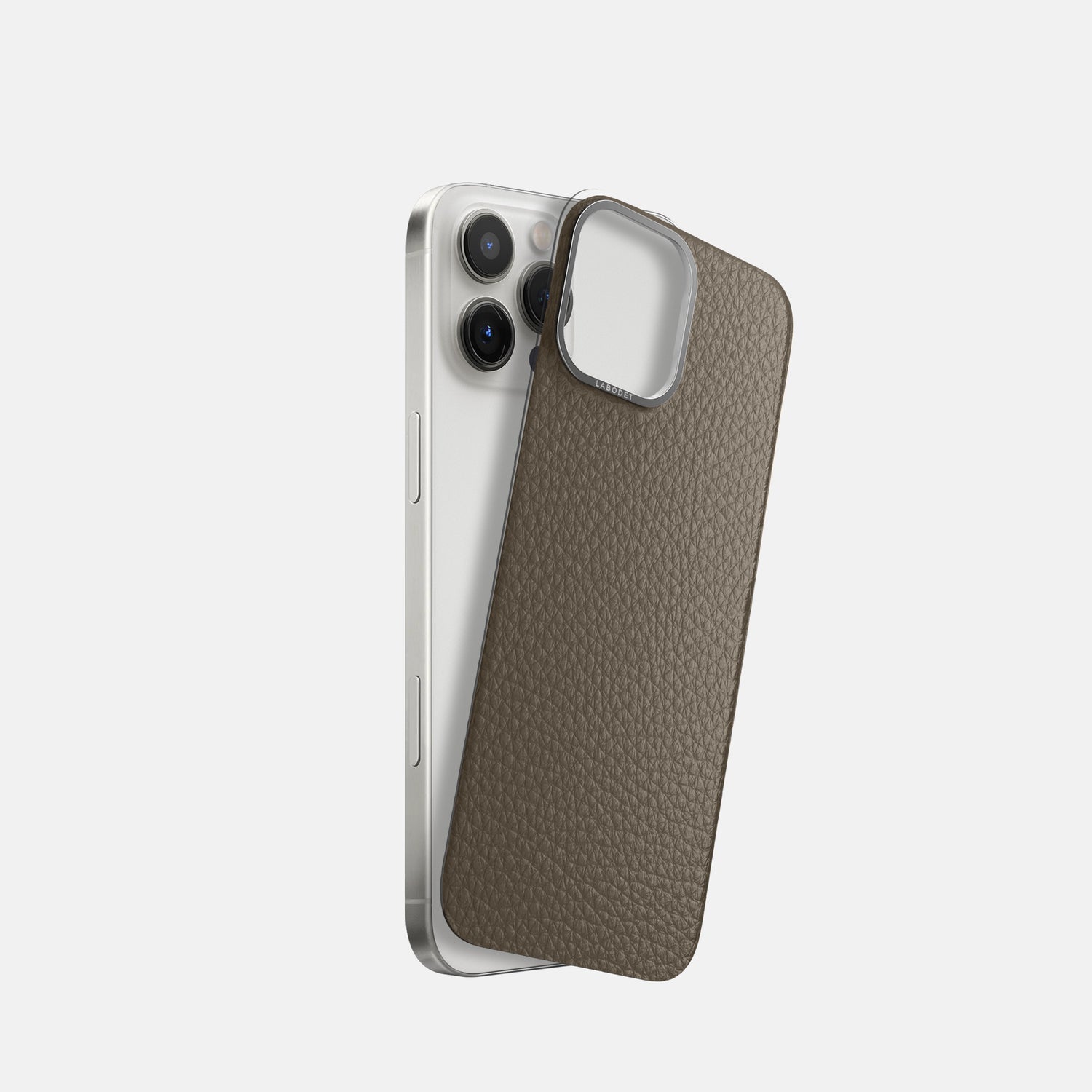 Taupe iPhone 16 Pro Magsafe Mask Calf with Steel Metal -1 | Taupe-Steel